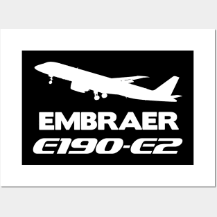 Embraer E190-E2 Silhouette Print (White) Posters and Art